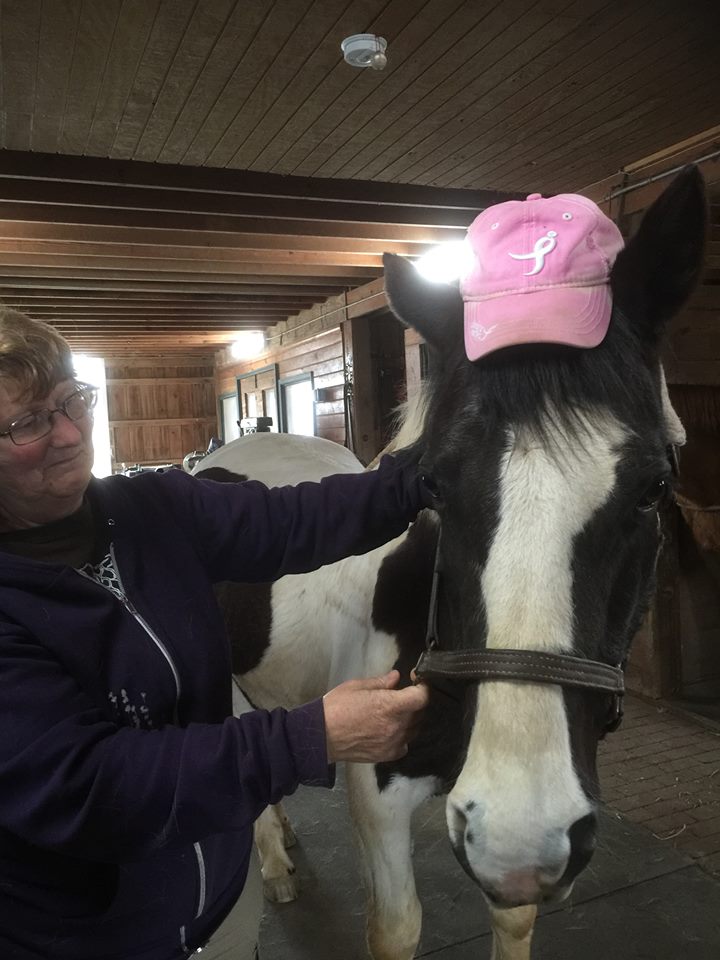 Zoey sporting her Breast Cancer Awareness Cap with Joyce